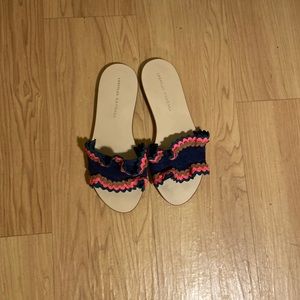 Loeffler Randall Birdie Suede Flat Ruffled Sandals Size 6.0